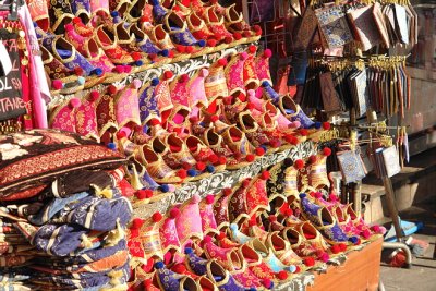 Traditional shoes in a tourist shop