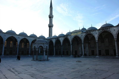 Blue Mosque courtyard at sunset