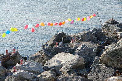 Improvised shooting range on seaside