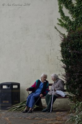 Sitting and chatting.