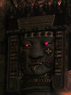 Aztec Theater - detail of mask next to organ screen