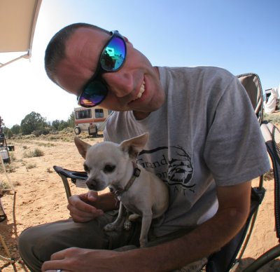 Chris and very well fed Tia/Paco(?) at the First Annular Wiles BBQ