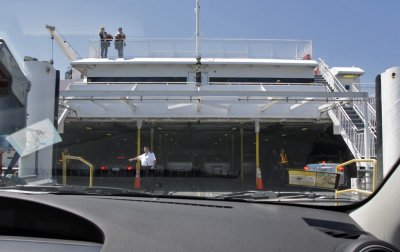 Driving onto the Lake Express Auto Ferry in Milwaukee