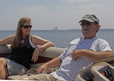Lisa and John on Muskegon Lake--Ed&Kim's new pontoon boat