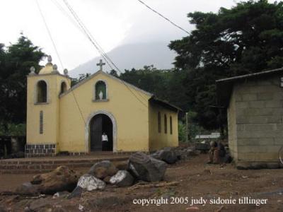 yellow church near san lucas toliman, guatemala
