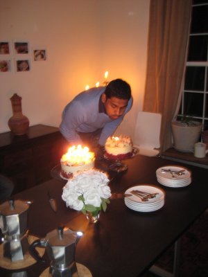 Lowell blowing out one of the two cakes