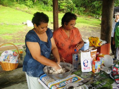 Auntie Alene and Mom prepare bakes