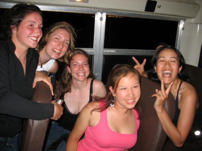 Tory, Kat, Shira, Kristine, Chow on the party bus