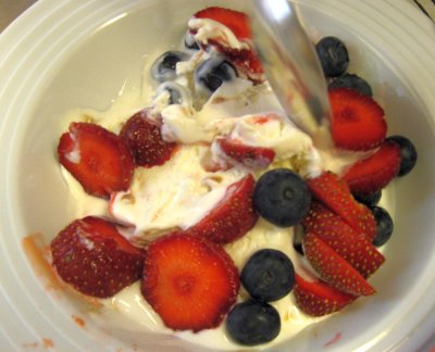 Summer Delicacy..Highbush blueberries, icecream, strawberries