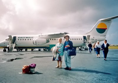 George & Ciss Boarding the plane from New Dehli to Poona