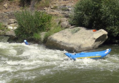 Barbara Knyper and Her Float at the S-Curve on Cache Creek