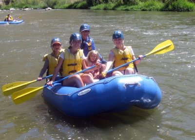 Gary Rollinson, Mary Gavin, Marie Guyot, Aline Muller, and One Small Rafter on Cache Creek