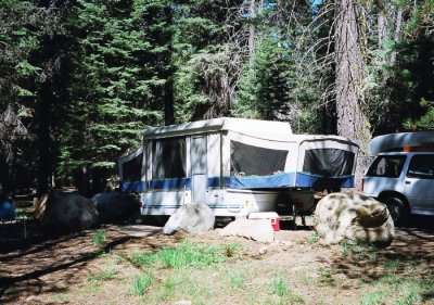 Larry and Jan Set Up at the Stanislaus River Campground
