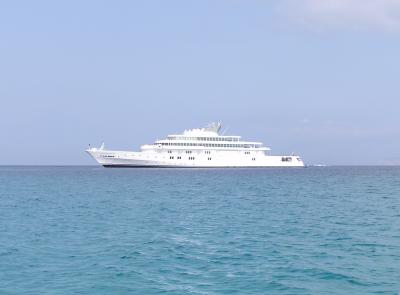 Superyacht 'Rising Sun' seen off Formentera