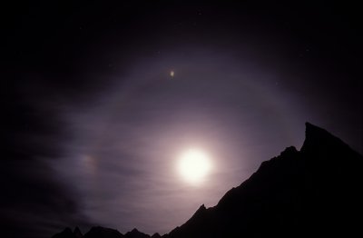 Moon halo and Mitre Peak
