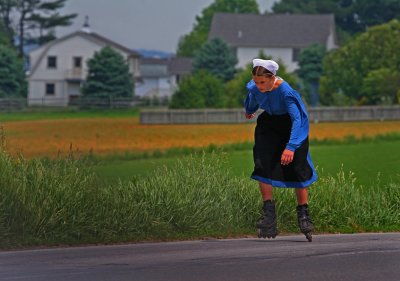 Amish girl on skates