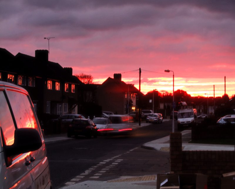 Red  dawn  in  suburbia.