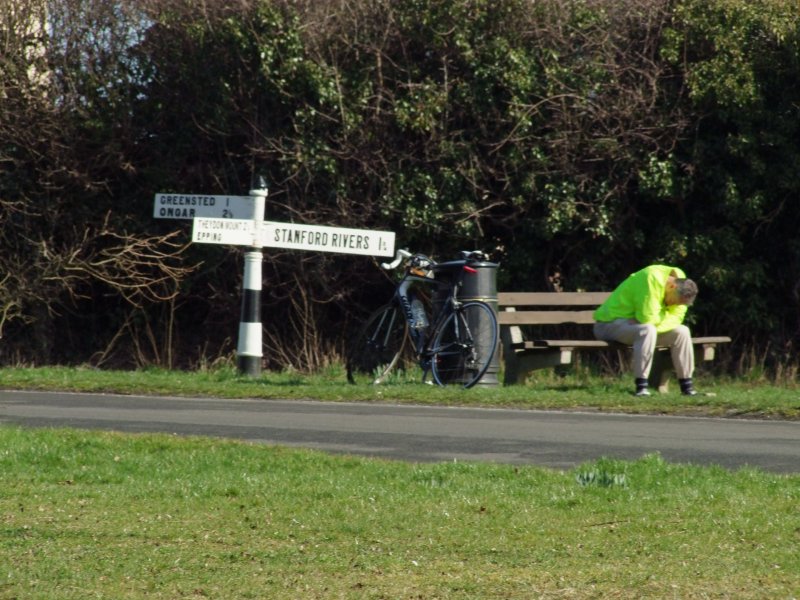 Andy, a  cyclist, having  a  wee  rest.