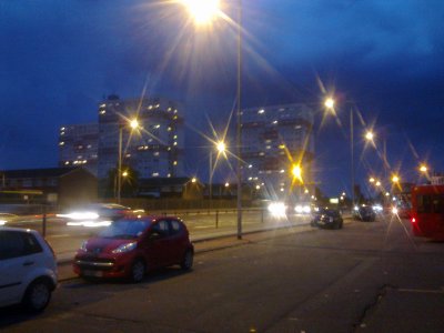Streetlights illuminate the A13 trunk road.