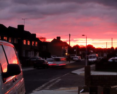 Red  dawn  in  suburbia.