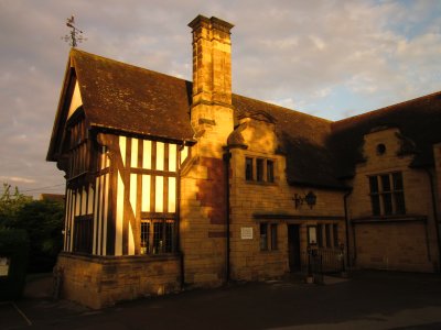 Early  sunlight illuminates the Village Hall.