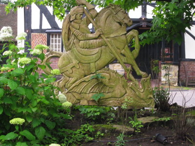 A  statue / relief  of  St .George  and  the  Dragon.