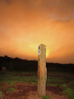 Footpath  marker  post  in  the  dawn.
