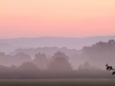 Morning  mist , looking  north  from  Bow  House (A489)