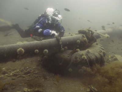 Hugh taking a pic of a blind sculpin.. Diving the Whale Bones at South Dildo