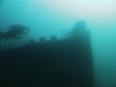 The best pic I have of Miriam on the bow of the PLM... waiting for Hugh to take her pic.. lol