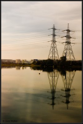 Pylons, from a moving train