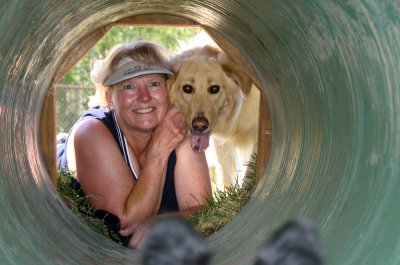 Sandy with Izzie or Shasta