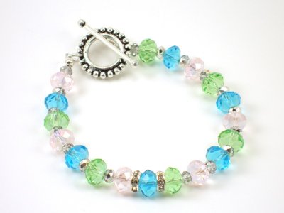 Crystals with Rondelle Beads and Sterling Silver Bali Toggle 7 Bracelet