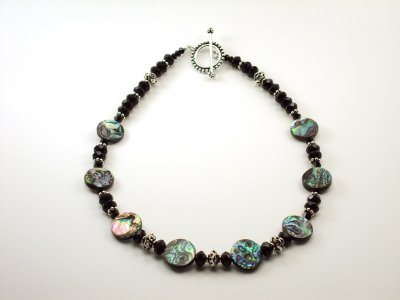 Abalone with Sterling Silver Bali Spacers, Crystal Rondelle Beads, and Sterling Silver Bali Toggle 18 Necklace