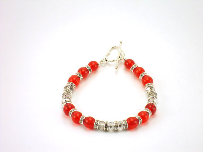 Crystals with Rondelle Beads and Sterling Silver Toggle 7 Bracelet