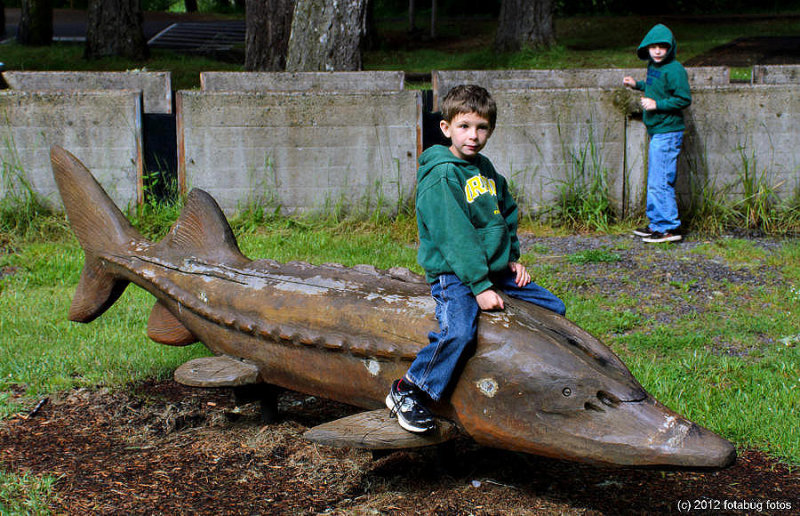 Jayden on Life-sized Model of a Sturgeon