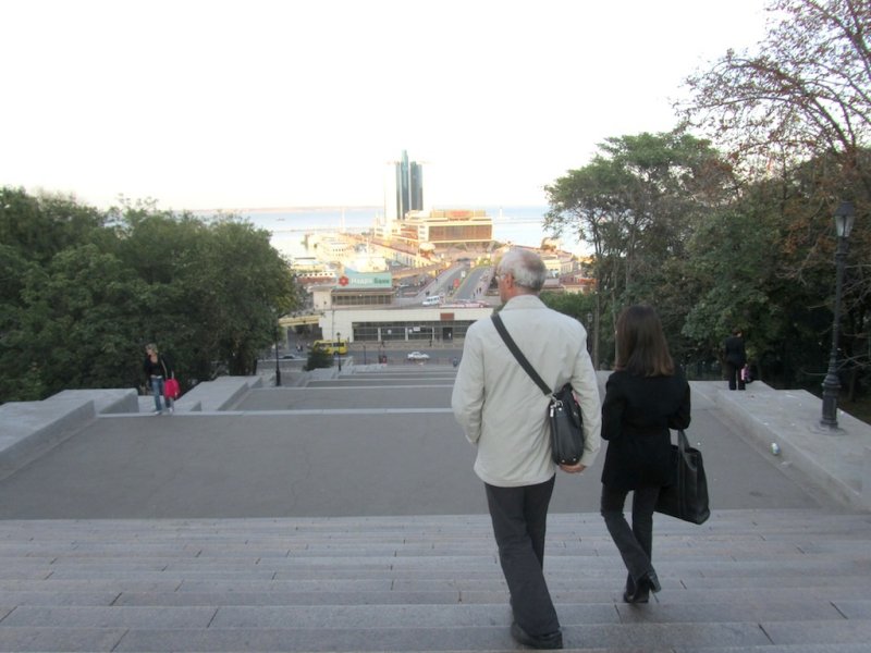 Marla with friend and guide Alex at the top of the Potemkin Stairs