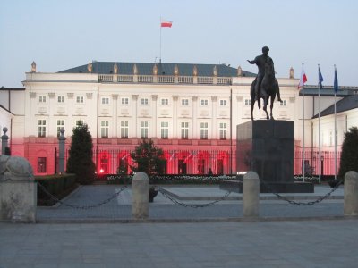 the presidential palace, lit in national colors