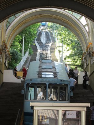 taking the funicular back up to the upper city