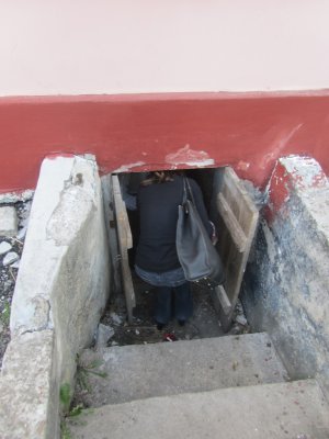 heading into the cellar of the former Judenrat building