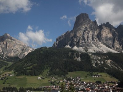 heading east out of the Italian Val di Gardena, the Dolomites keep watch