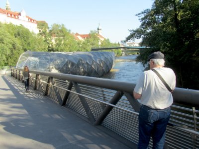 at the Murinsel, a floating bridge artwork...