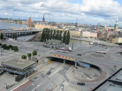 the Slussen lock and bridges connect Södermalm to Gamla Stan...