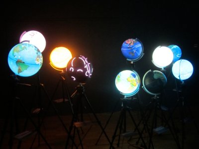 each globe represents a different mapping of international networks