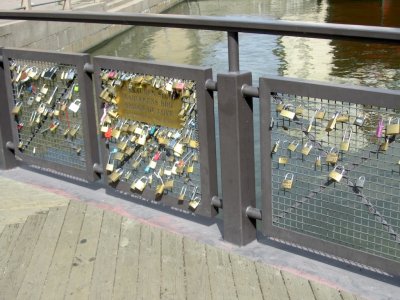 ...crossing a bridge with love locks