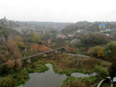 the Smotrych River loops around the 'island' old town