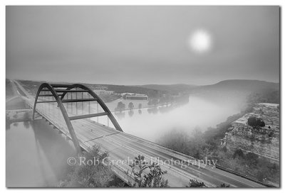 Pennybacker Bridge shrouded in fog