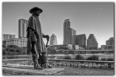 Stevie Ray Vaugh Statue, Zilker Park, Austin Skyline