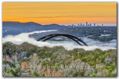 Low fog at the 360 Bridge with the Austin Skyline in the Distance