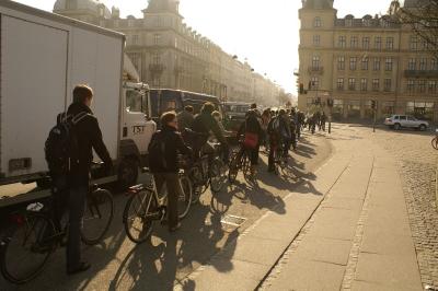 Cyclists waiting for the light to change